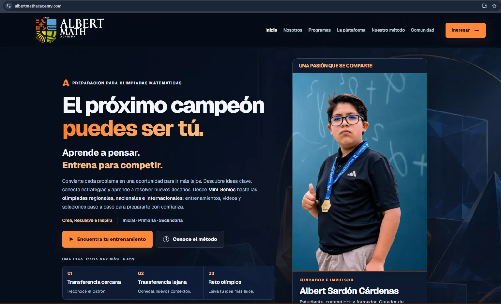 Landing page de Albert Math Academy