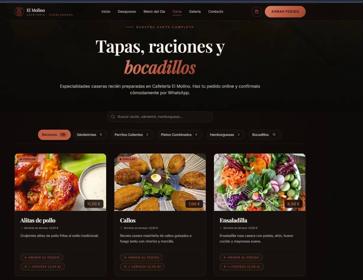 Carta digital de Cafetería El Molino